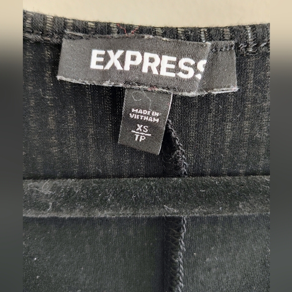 Express XS Black Long Sleeve Dress Sheer Ribbed Button Down - Picture 3 of 4